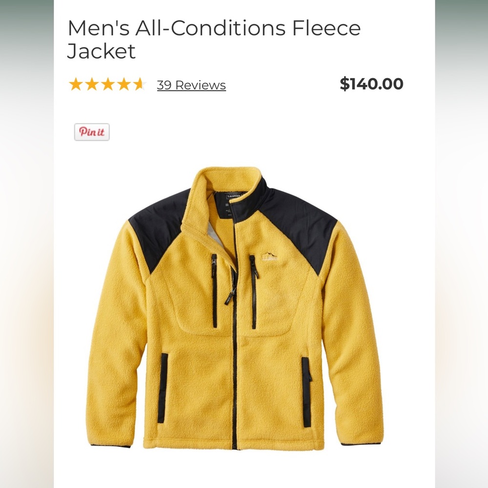 NEW L.L. Bean All Condition Yellow Fleece Jacket Medium
